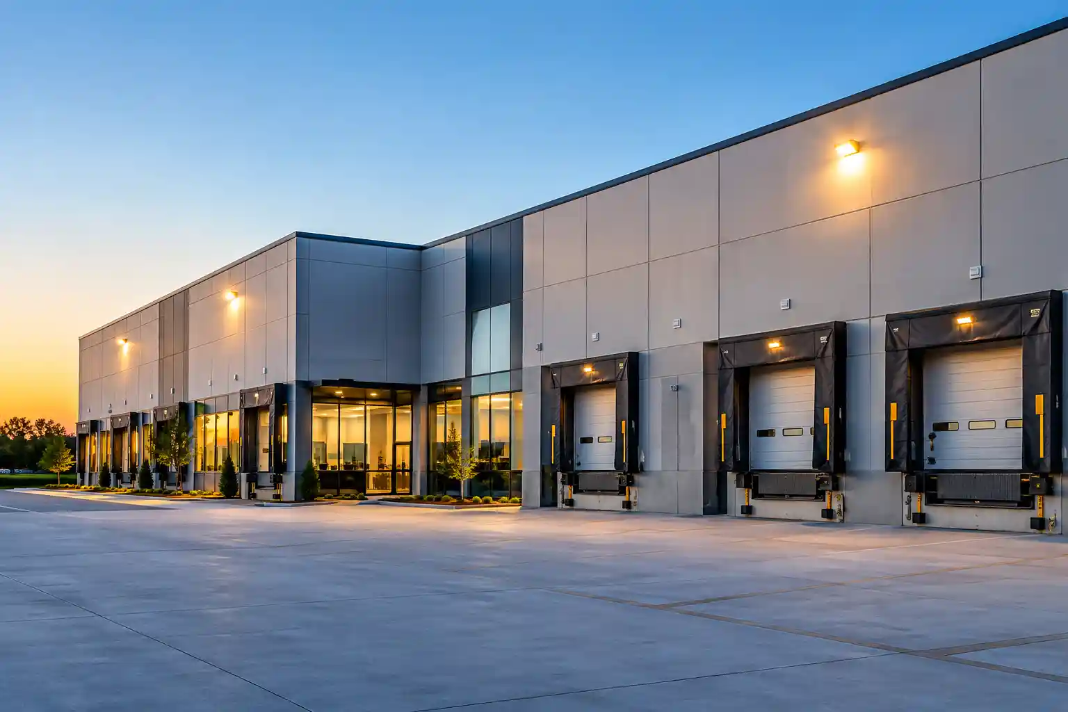 Modern Warehouse at Twilight